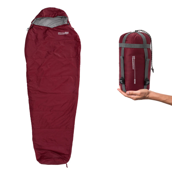 Where Tomorrow Camping Schlafsack Small & Light - Mumienschlafsack mit Tasche - 220 x 80 x 50 cm - Rot