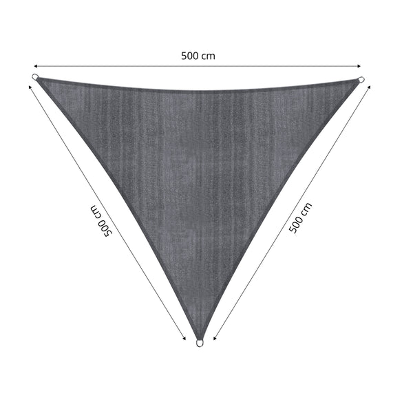 LUMALAND Sonnensegel 100% HDPE mit Stabilisator für UV-Schutz - Dreieck 5 x 5 x 5 Meter - Dunkelgrau