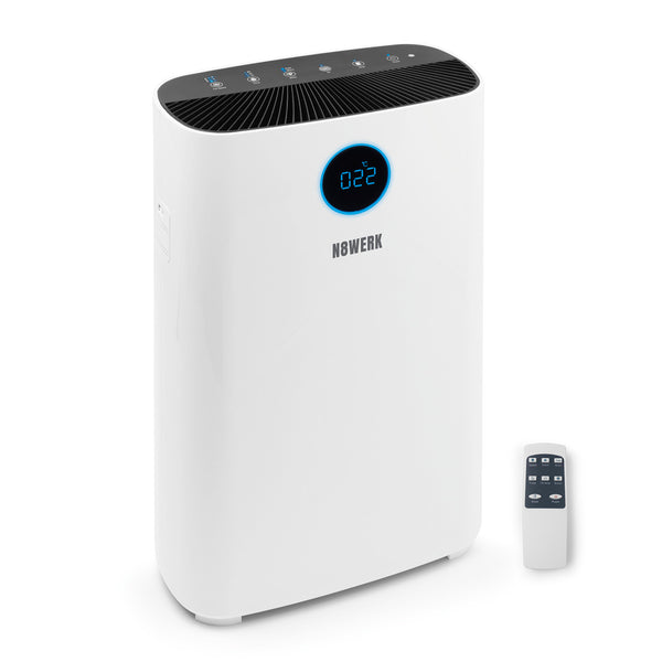 N8WERK HEPA H14 Luftreiniger L mit 6-fach-Filtersystem, PM2,5 Display, Wifi-Steuerung und leisem Flüstermodus unter 30dB.