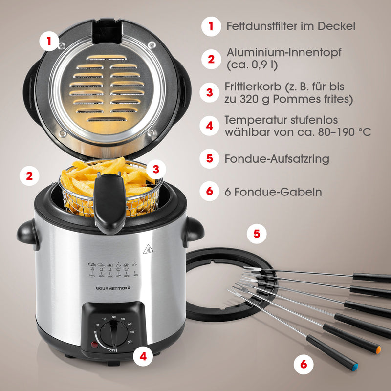 GOURMETmaxx Fritteuse mit Fondue-Set - Edelstahl/schwarz