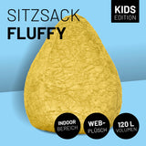 LUMALAND Luxury Fluffy Sitzsack stylischer Webplüsch Beanbag Gelb mit 120L Füllung, weich, formanpassend, robust für drinnen.