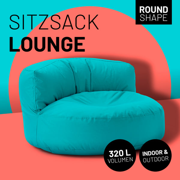 LUMALAND Sitzsack Lounge (320 L) Aquamarin, langlebig, leicht, indoor & outdoor, mit hochwertiger EPS-Füllung und verdecktem Reißverschluss.