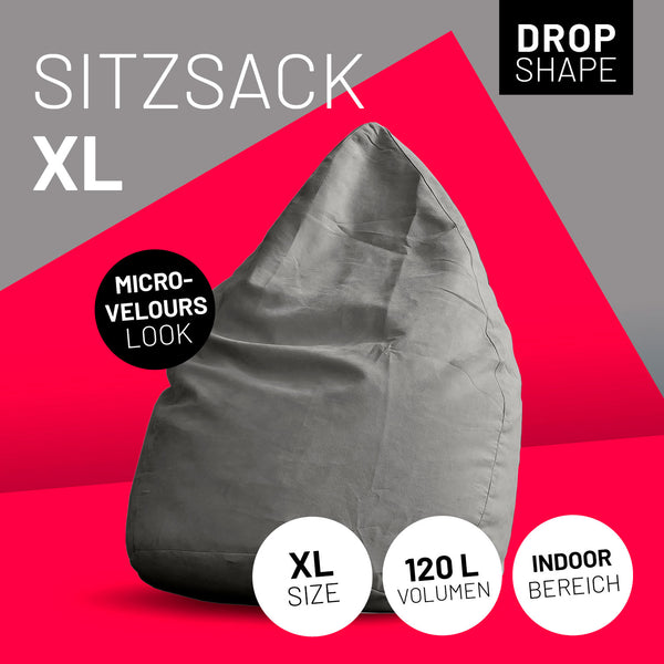 LUMALAND Luxury XL Sitzsack stylischer Beanbag - 120L Füllung - Grau