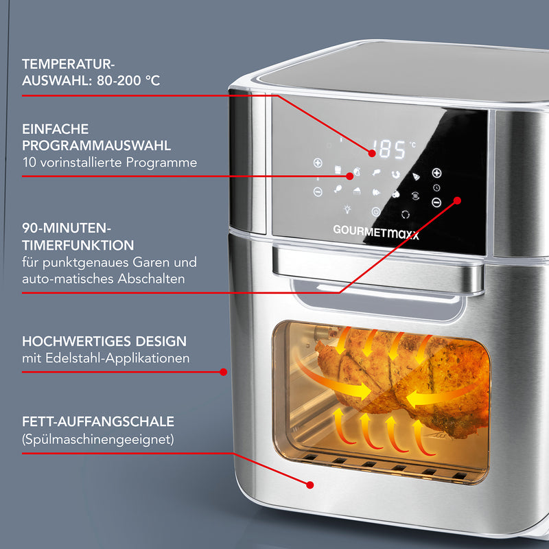 GOURMETmaxx Heißluft-Fritteuse Digital - 12 l Fassungsvermögen - Edelstahl/weiß