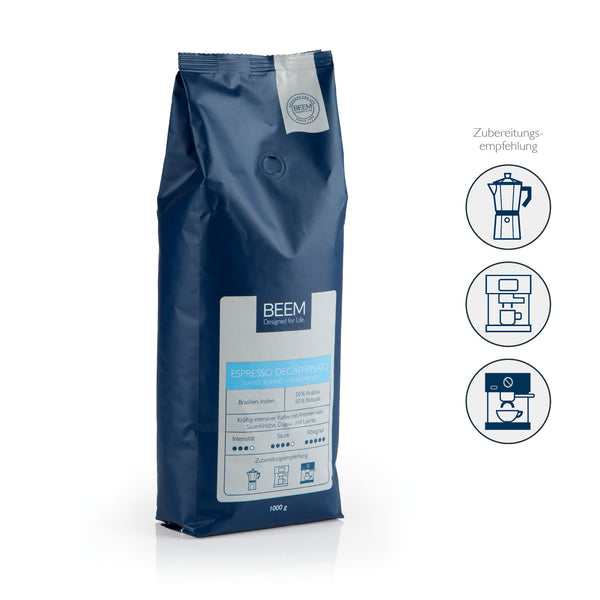 BEEM DECAFFEINATO Ganze Bohne entkoffeiniert - 1 kg