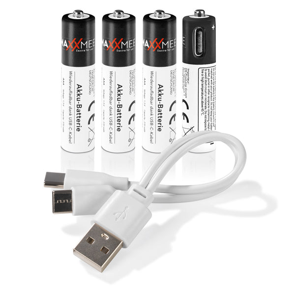 MAXXMEE Batterien wiederaufladbar AAA - 4er-Set