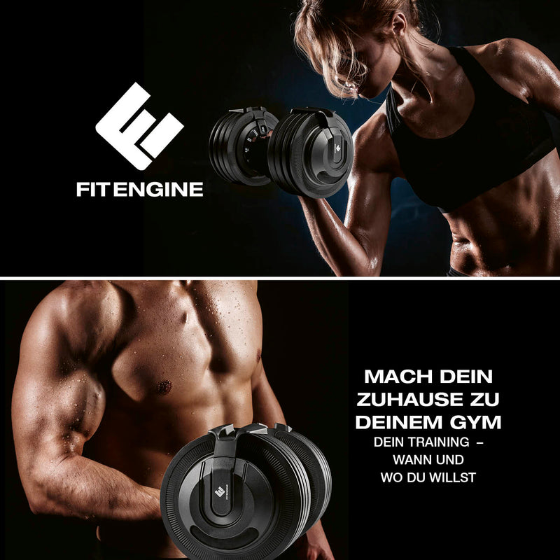 FitEngine verstellbare Multifunktionshantel - Kettlebell, Kurz- & Langhantel