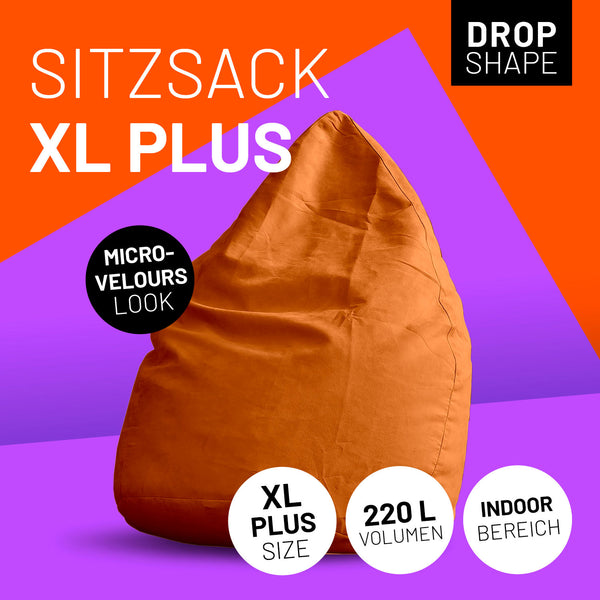 LUMALAND Luxury XL PLUS Sitzsack stylischer Beanbag - 220L Füllung mit extra starken Nähten - Orange