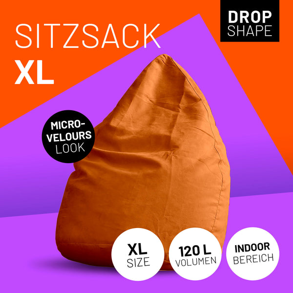 LUMALAND Luxury XL Sitzsack stylischer Beanbag - 120L Füllung - Orange