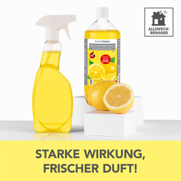 EASYmaxx Reinigungsmittel Zitrone 1000ml inkl. Sprühflasche mit milder Zitronen-Duft für alle Flächen und starke Reinigungskraft.
