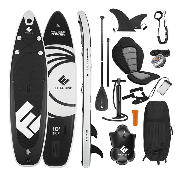 FitEngine Trip SUP-Board Set (Allrounder) - 10'- inkl. Kajak-Sitz und LED SUP-Board-Beleuchtung