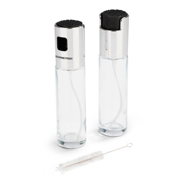 GOURMETmaxx Sprühflaschen - Für Essig & Öl - 2er-Set mit Anti-Rutsch-Deckel und Reinigungsbürste für gesunde Dosierung.