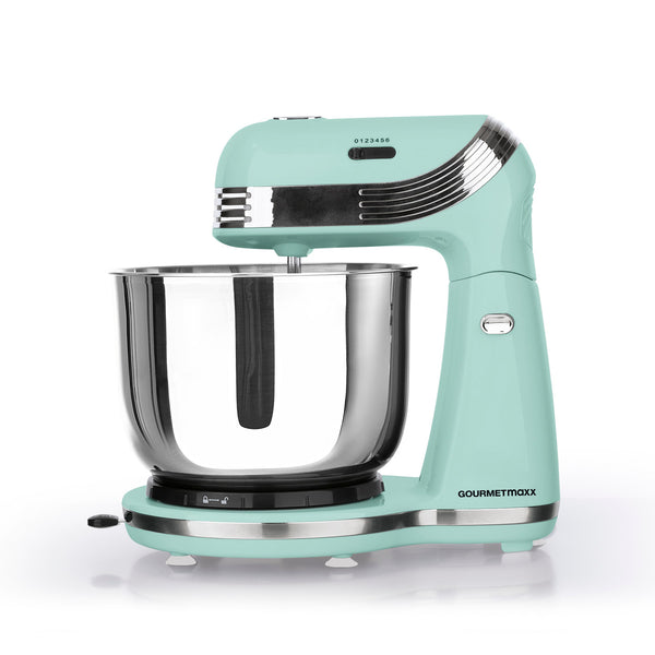 GOURMETmaxx Küchenmaschine Retro - Mint mit kippbarem Motorkopf, 6 Geschwindigkeitsstufen und Edelstahl-Rührschüssel 3 Liter.