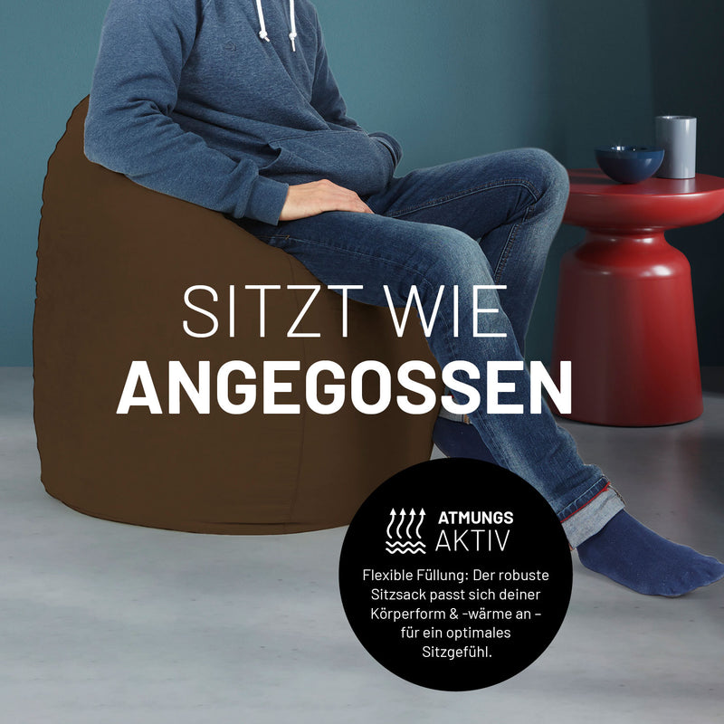 LUMALAND Luxury XL Sitzsack stylischer Beanbag - 120L Füllung - Braun