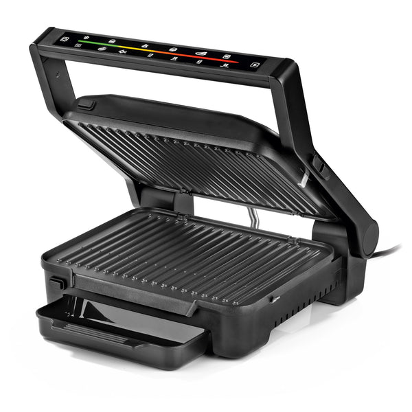 N8WERK Digital-Kontakt-Grill Midnight Edition mit 2000W, Touch-Display, 6 Grillprogrammen und antihaftbeschichteten Grillplatten.