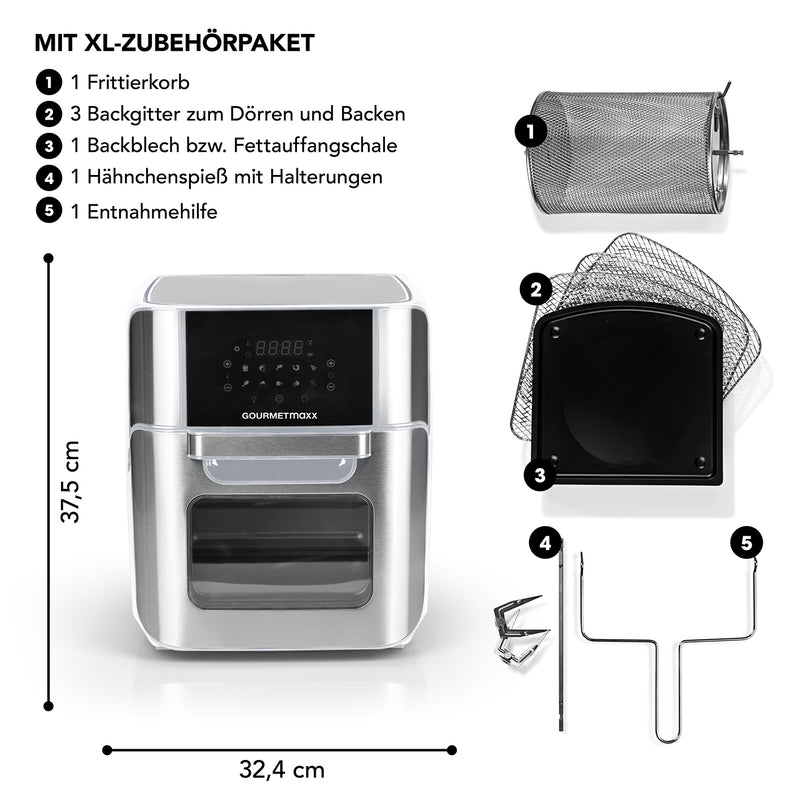 GOURMETmaxx Heißluft-Fritteuse Digital - 12 l Fassungsvermögen - Edelstahl/weiß