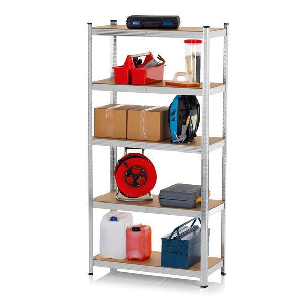 EASYmaxx Schwerlastregal & Werkbank mit GS, 5 MDF-Holzböden, bis 175 kg Tragkraft, 180x90x40 cm, stabile Lagerlösung für Werkstatt und Garage.