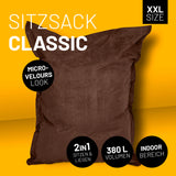 LUMALAND XXL Microvelours Sitzsack - 380L - 140 x 180 cm - Indoor - Braun