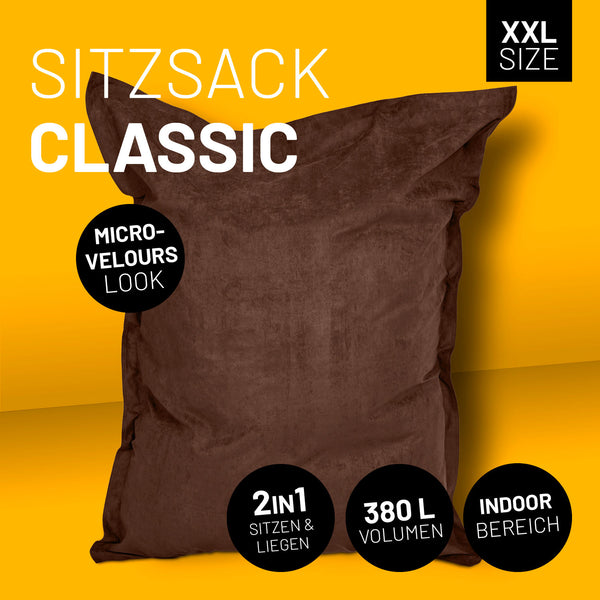 LUMALAND XXL Microvelours Sitzsack - 380L - 140 x 180 cm - brauner Sitzsack mit 2in1 Funktion für Indoor-Bereich