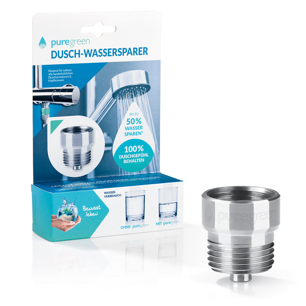 puregreen Wassersparer für die Dusche - spart bis zu 50 % Wasser, einfache Montage, passend für Duscharmaturen, chromfarben