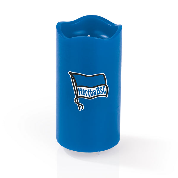 Hertha BSC LED-Echtwachskerze in Blau mit rotierendem VfB-Wappen, 3 Geschwindigkeitsstufen und Timerfunktion.