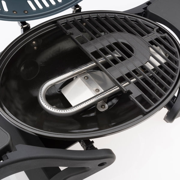 GRILLCHEF Kompaktgasgrill - 39 cm - schwarz mit emailliertem Gusseisen Grillrost und Edelstahlbrenner für kompaktes Grillen.
