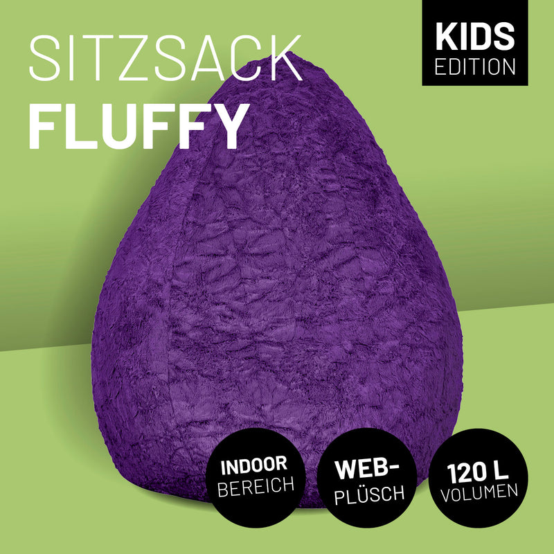 LUMALAND Luxury Fluffy Sitzsack stylischer Webplüsch Beanbag - 120L Füllung - Lila