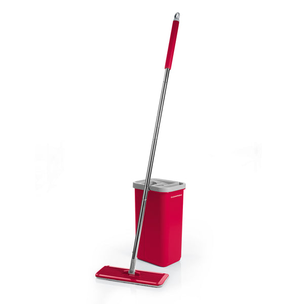 CLEANmaxx Komfort-Mopp 2 Kammern-System rot/grau mit 5,7 Liter Eimer und Auswring-Mechanismus für schonendes Wischen.