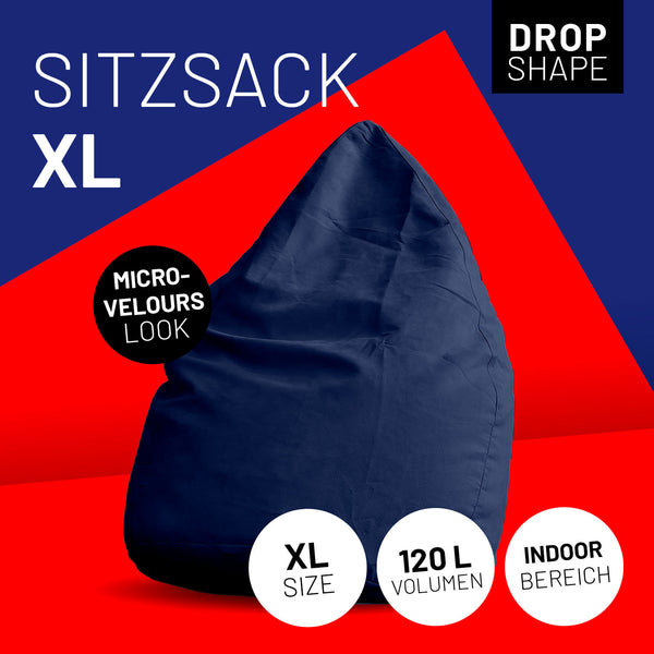 LUMALAND Luxury XL Sitzsack stylischer Beanbag - 120L Füllung - Dunkelblau
