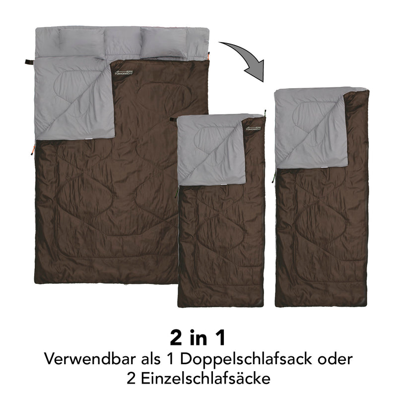 Doppelschlafsack mit Tragetasche - 2-Personen Schlafsack - 190 x 150 cm - Braun