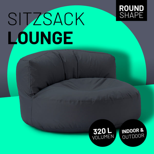 LUMALAND Sitzsack Lounge (320 L) in Stahlgrau, bequem für drinnen & draußen, langlebig, pflegeleicht mit verdecktem Reißverschluss.