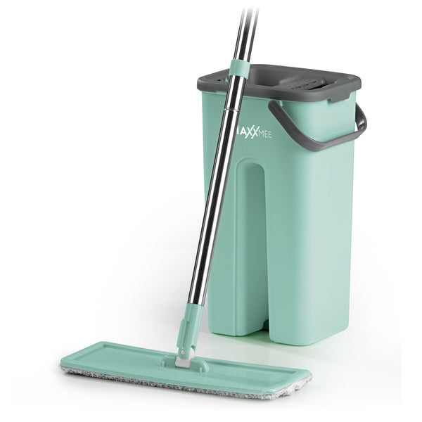 MAXXMEE Wischmopp Easy Mopp mit 4l Eimer in türkis/grau und integriertem Auswring-Mechanismus für schonendes Wischen.