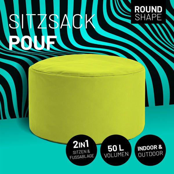 LUMALAND Sitzsack Pouf (50 L) in Apfelgrün, multifunktional als Sitzhocker und Fußschemel für Indoor & Outdoor.