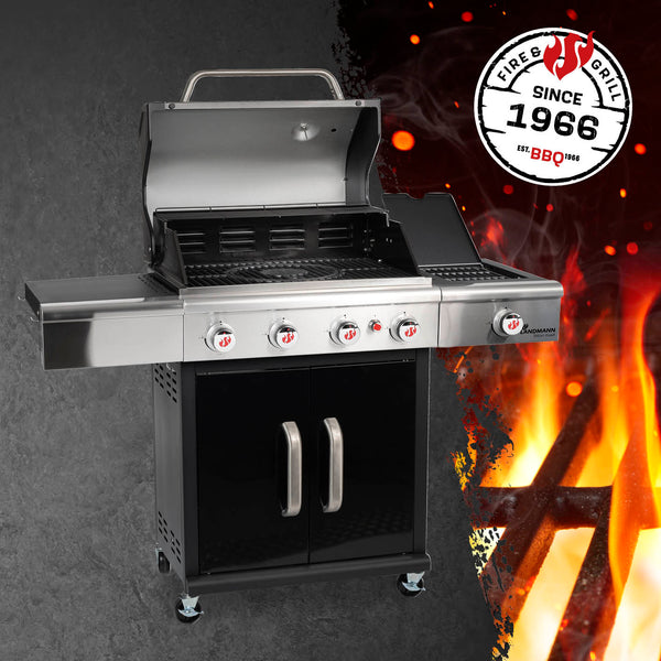 LANDMANN Gasgrill Triton 4.1 maxX - Kickstarter-Paket mit Grillplatte + Wetterschutzhaube