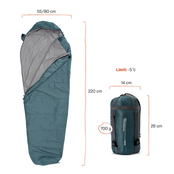 Where Tomorrow Camping Schlafsack Small & Light - Mumienschlafsack mit Tasche - 220 x 80 x 50 cm - Goblinblau