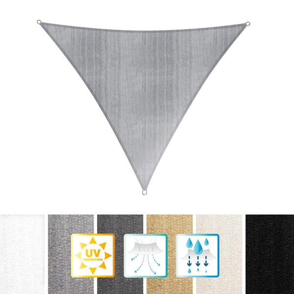 LUMALAND Sonnensegel 100% HDPE mit Stabilisator UV-Schutz Dreieck 4x4x4m Hellgrau, stabiles, hochwertiges Material, inklusive Befestigungsringe.