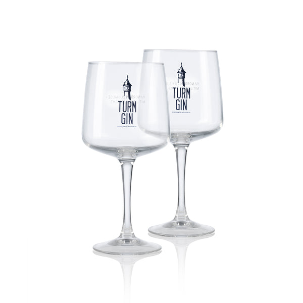 TURM GIN Copa Glas mit Logo und Schriftzug - 720 ml - 2er-Set, große stilvolle Gläser zum Servieren von Gin und Cocktails.