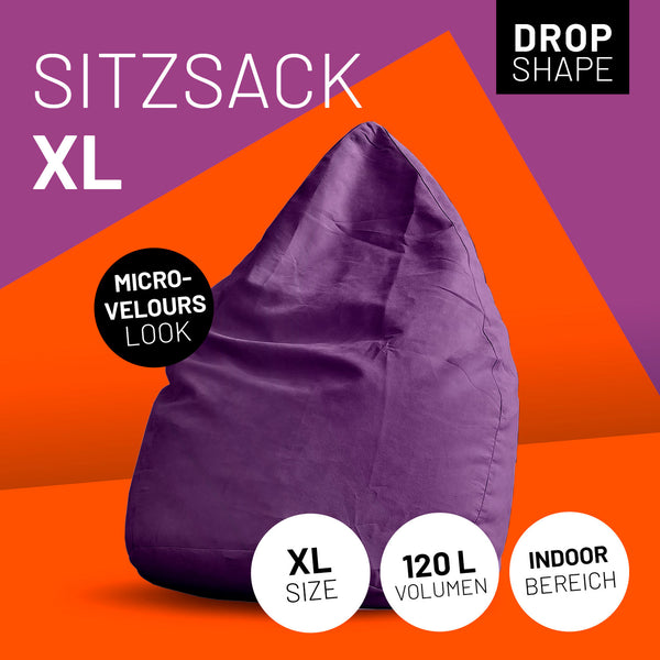 LUMALAND Luxury XL Sitzsack stylischer Beanbag - 120L Füllung - Lila