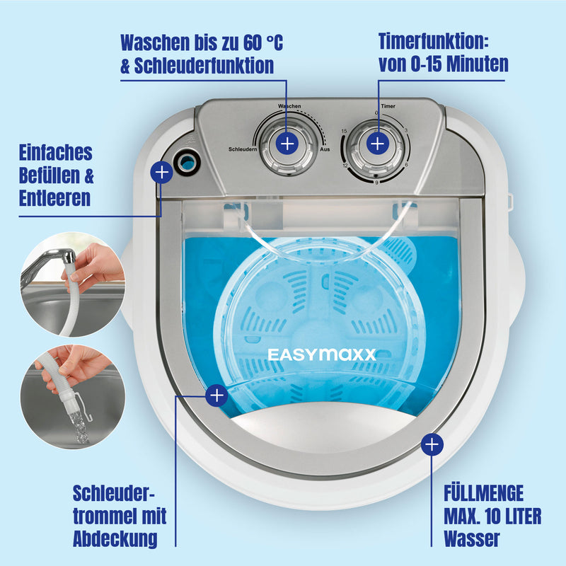 EASYmaxx Mini-Waschmaschine - 260 Watt - weiß/blau