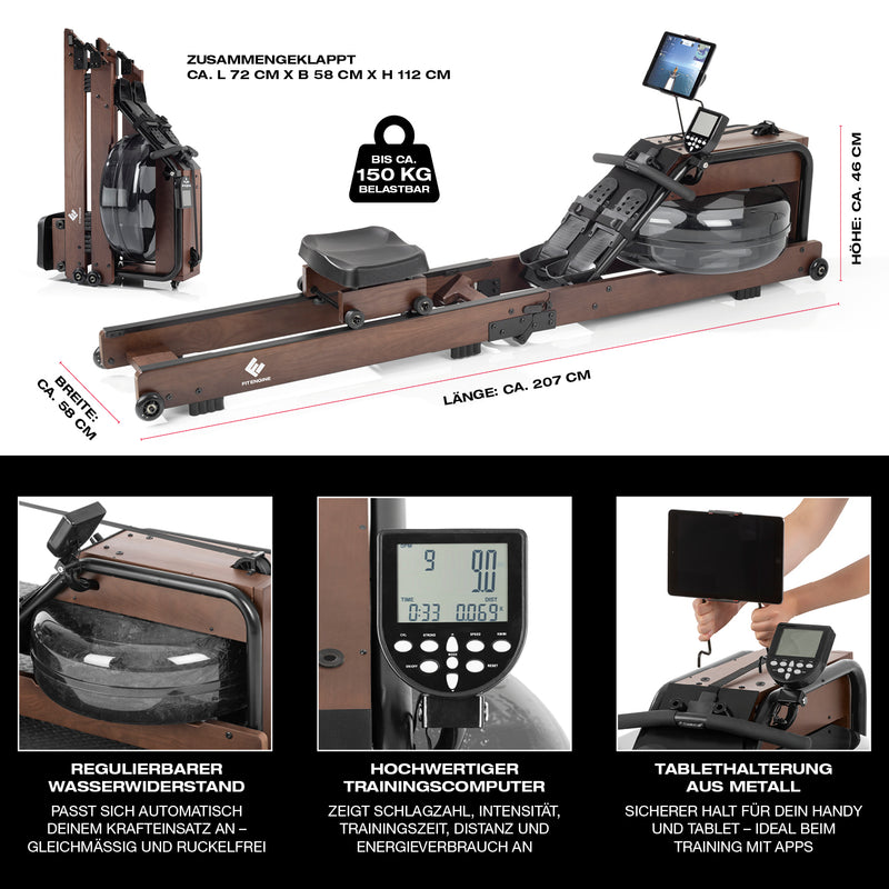 FitEngine klappbares Wasser-Rudergerät 2.0 - Dark Brown