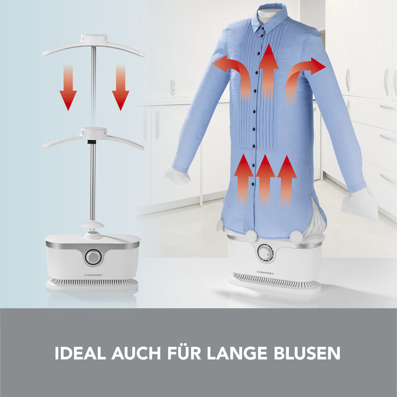 CLEANmaxx Hemdenbügler PRO für Oberbekleidung - trocknet & bügelt automatisch - Weiß/Silber