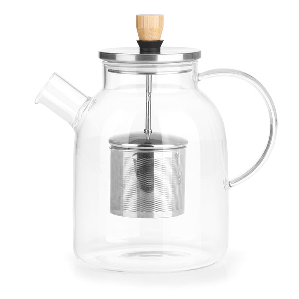 BEEM TEEKANNE Glaskanne mit Teesieb 1,5 l aus Borosilikatglas mit Edelstahl-Teesieb und Bambus-Deckel, hitzebeständig und modern.