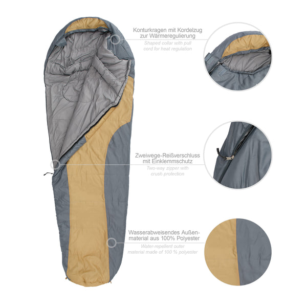 Where Tomorrow Camping Schlafsack Classic - Mumienschlafsack mit Tasche - 230 x 80 x 55 cm - Curry