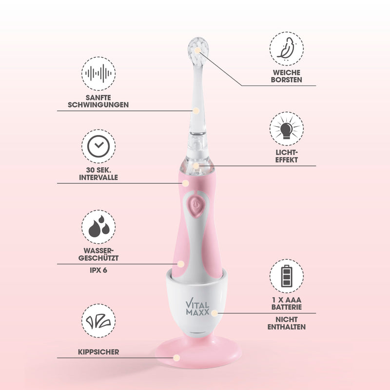 VITALmaxx Elektrische Kinder-Zahnbürste mit Smart Timer - Ab 6 Monate* - Rosa/Weiß