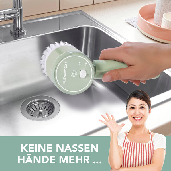 CLEANmaxx Akku-Reinigungsbürste Mint mit 2 Geschwindigkeitsstufen reinigt kabellos und gründlich Waschbecken und Armaturen.