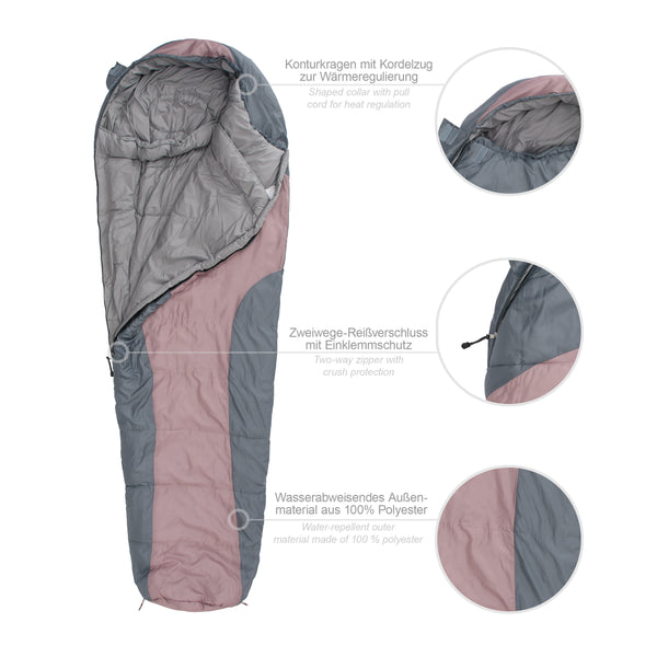 Where Tomorrow Camping Schlafsack Classic - Mumienschlafsack mit Tasche - 230 x 80 x 55 cm - Rosé