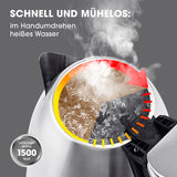 GOURMETmaxx Wasserkocher - 1,8l - Edelstahl mit kabelloser 360°-Basis, 1500 Watt Leistung und Wasserstandsanzeige.