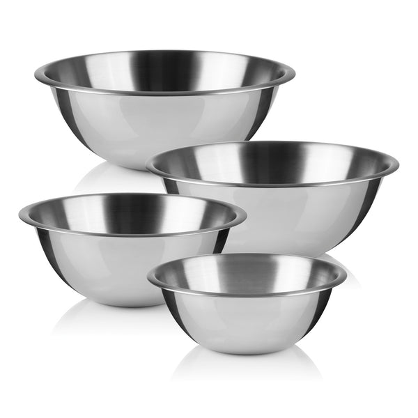 GOURMETmaxx Edelstahl-Schüsseln rund aus stabilem Edelstahl, stapelbar, spülmaschinengeeignet für Zubereiten und Servieren.