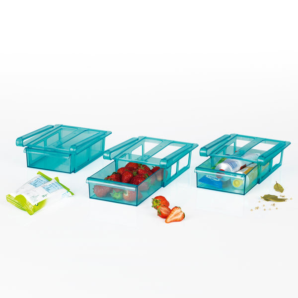 GOURMETmaxx Klemm-Schublade für Kühlschrank - 3er-Set - transparent/blau