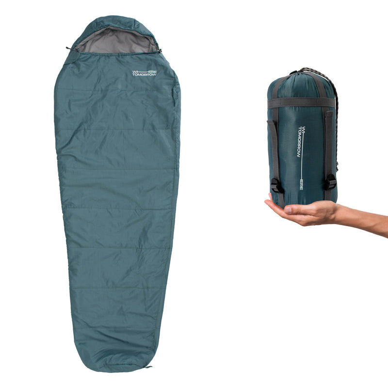 Where Tomorrow Camping Schlafsack Small & Light - Mumienschlafsack mit Tasche - 220 x 80 x 50 cm - Goblinblau
